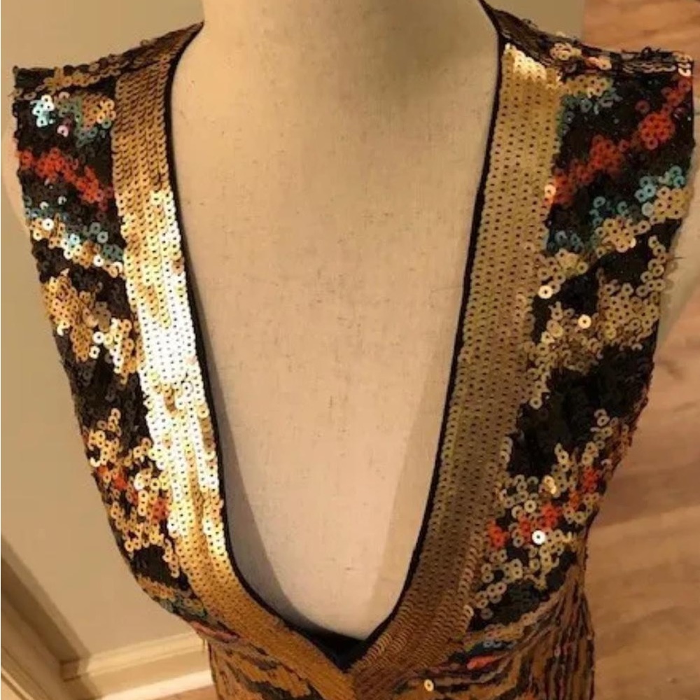 💋 bebe limited edition embellished sequin M gold dress New RARE 💋 - Picture 4 of 9